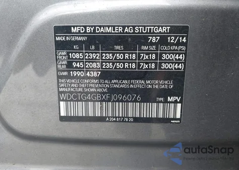 2015 Mercedes-Benz Gla 250 4Matic from USA, damaged, VIN WDCTG4GBXFJ096076